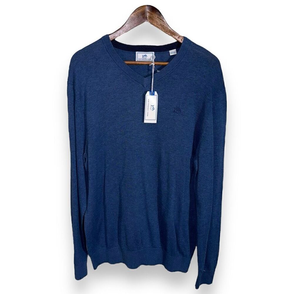 NWT Yacht Blue Southern Tide Pima Cotton V Neck Skipjack Sweater Size M